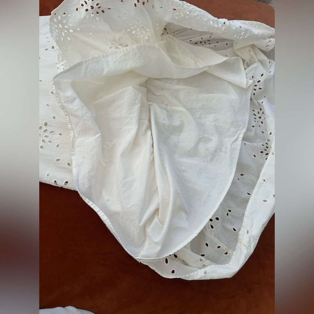 Gibson Latimer Ivory Eyelet Hi Low Puff Sleeve All Cotton Midi Dress Lined L - Picture 10 of 12